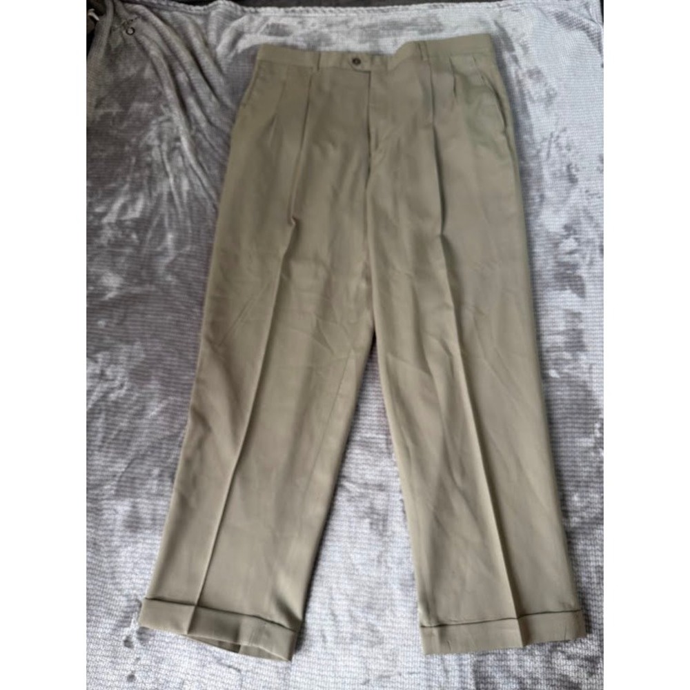 Claiborne Mens 36X30 Khaki Tan Pleated Wool Blend Cuffed Dress‎ Pants Trousers